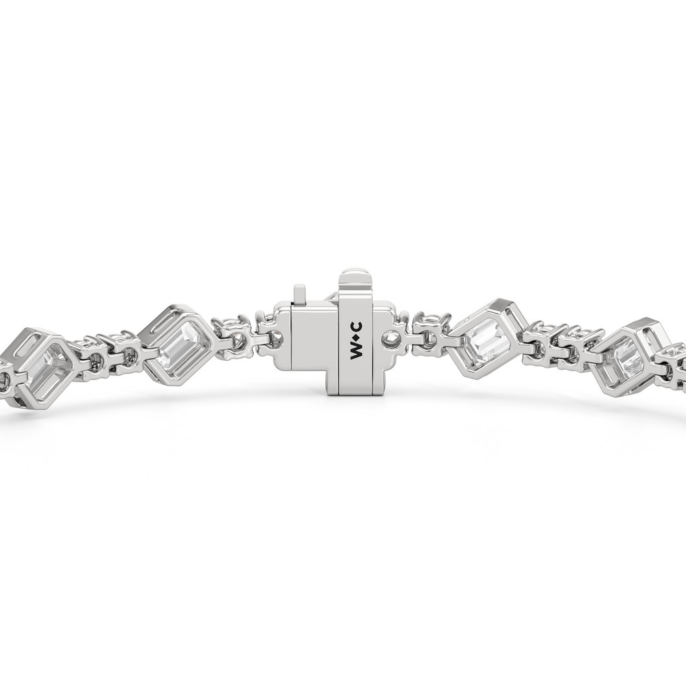 Stationed Emerald Bezel Set Tennis Bracelet with 4 Cut Diamond in 14KT White Gold view 7