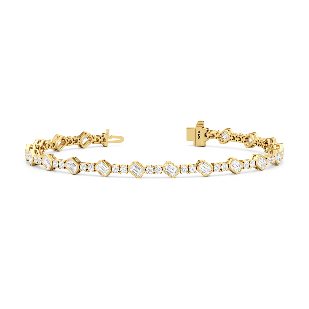 Stationed Emerald Bezel Set Tennis Bracelet with 4 Cut Diamond in 14KT Yellow Gold view 2