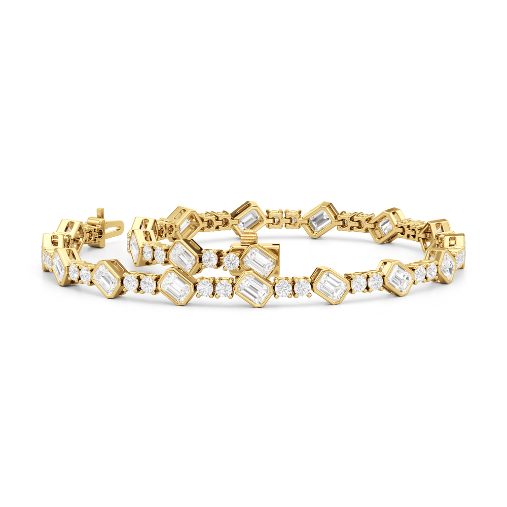 Stationed Emerald Bezel Set Tennis Bracelet with 4 Cut Diamond in 14KT Yellow Gold view 3
