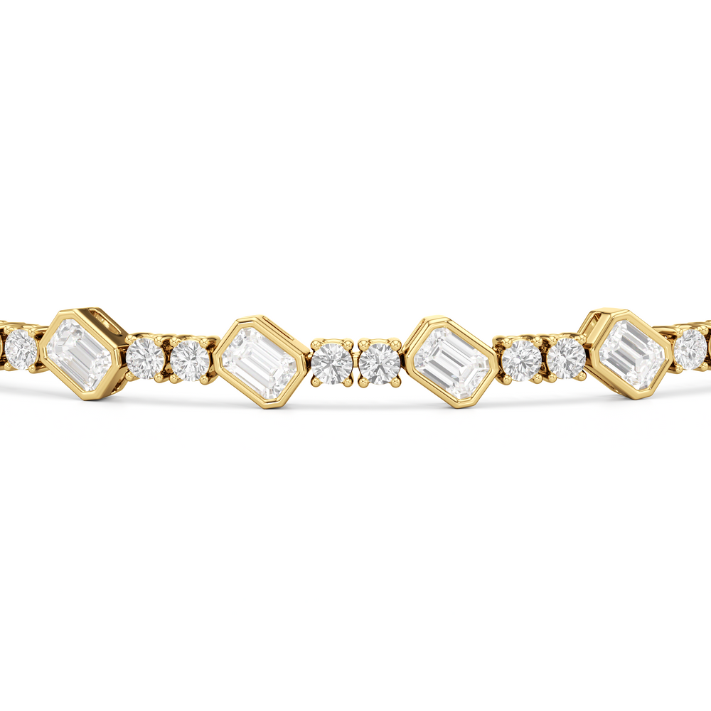 Stationed Emerald Bezel Set Tennis Bracelet with 4 Cut Diamond in 14KT Yellow Gold view 6
