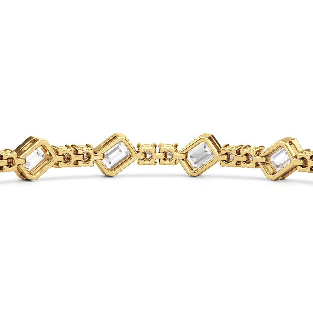 Stationed Emerald Bezel Set Tennis Bracelet with 4 Cut Diamond in 14KT Yellow Gold view 8