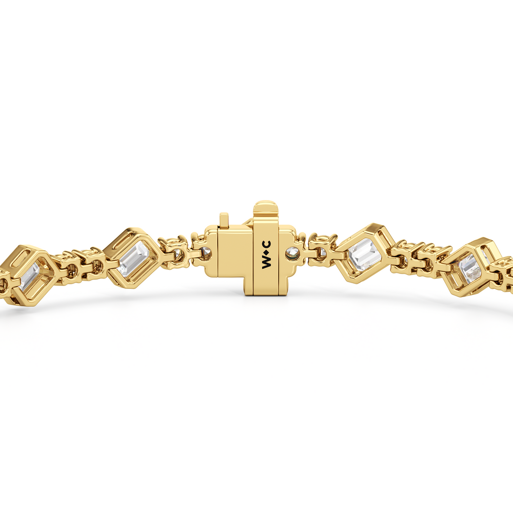 Stationed Emerald Bezel Set Tennis Bracelet with 4 Cut Diamond in 14KT Yellow Gold view 7