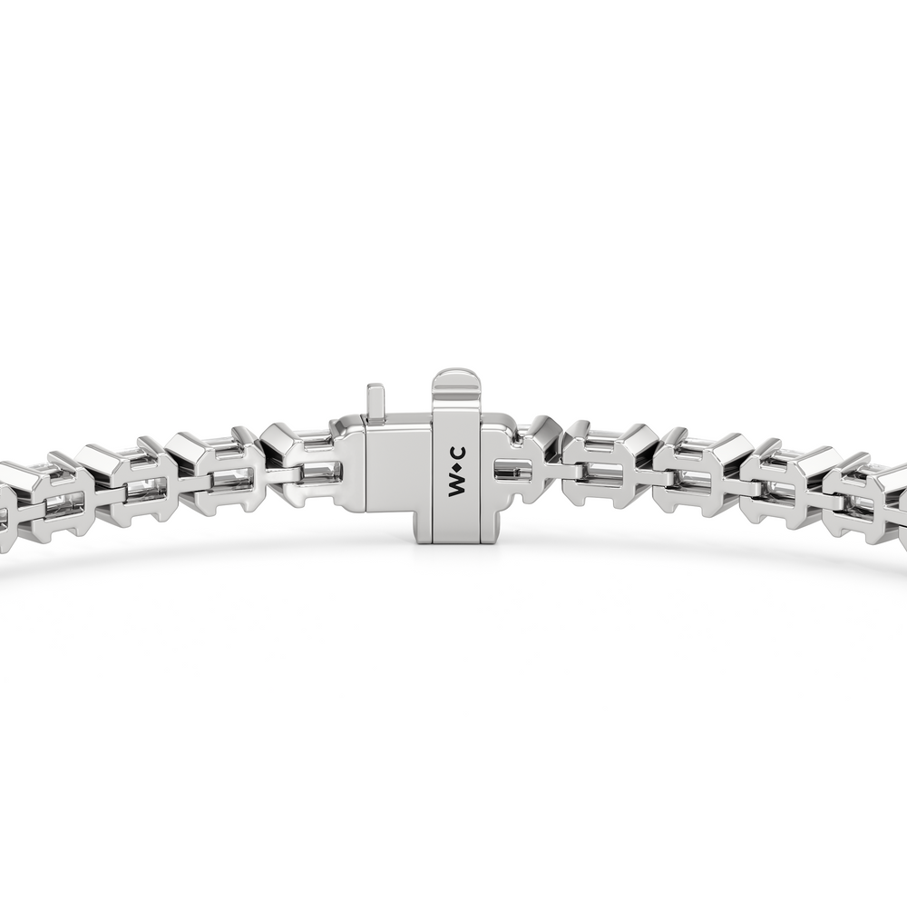 Half-Bezeled Emerald East-West Tennis Bracelet with 4 1/4 Cut Diamond in 14KT White Gold view 7