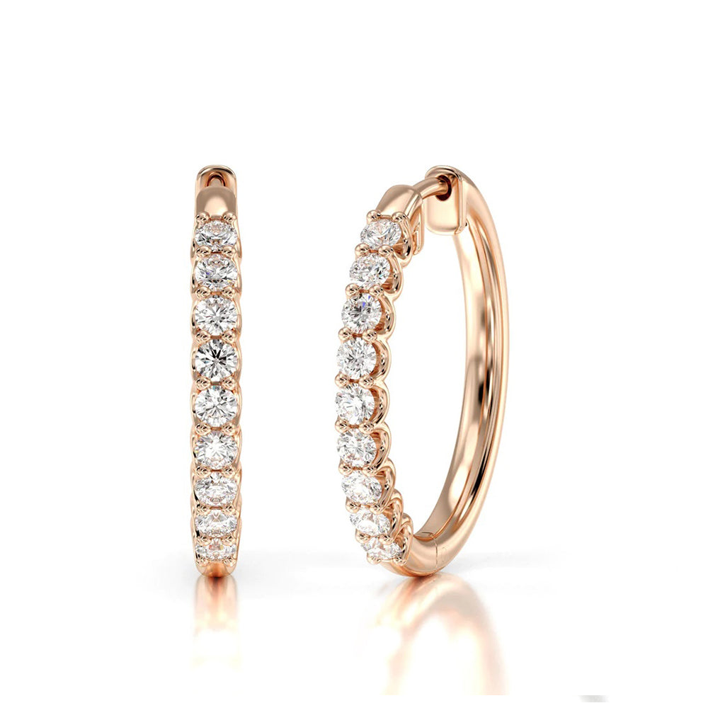 Diamond Hoop Earrings with 14KT Rose Gold / Natural / 1 Cut Diamond in 14KT Rose Gold / Natural / 1 view 1