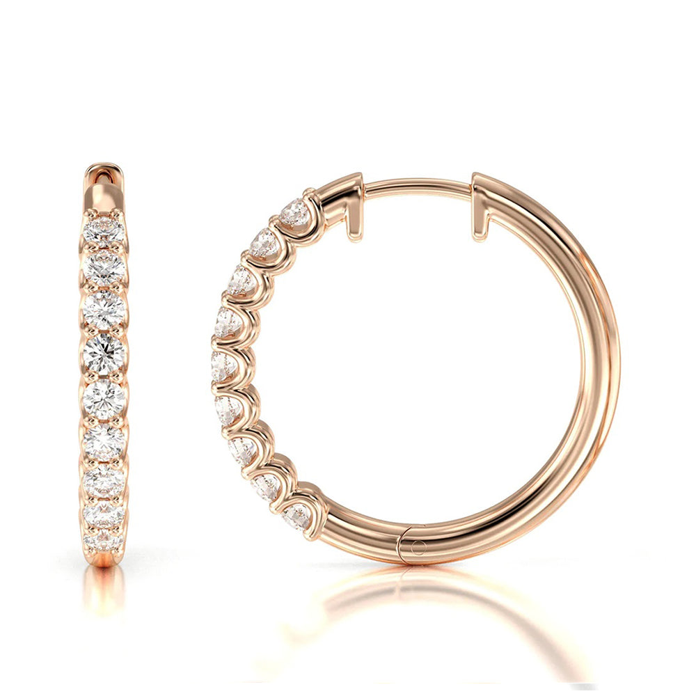 Diamond Hoop Earrings with 14KT Rose Gold / Natural / 1 Cut Diamond in 14KT Rose Gold / Natural / 1 view 4