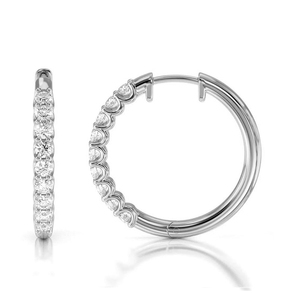 Diamond Hoop Earrings with 14KT White Gold / Natural / 1 Cut Diamond in 14KT White Gold / Natural / 1 view 4