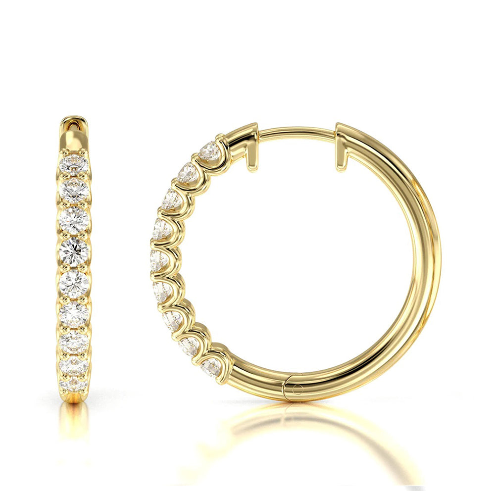 Diamond Hoop Earrings with 14KT Yellow Gold / Natural / 1 Cut Diamond in 14KT Yellow Gold / Natural / 1 view 4