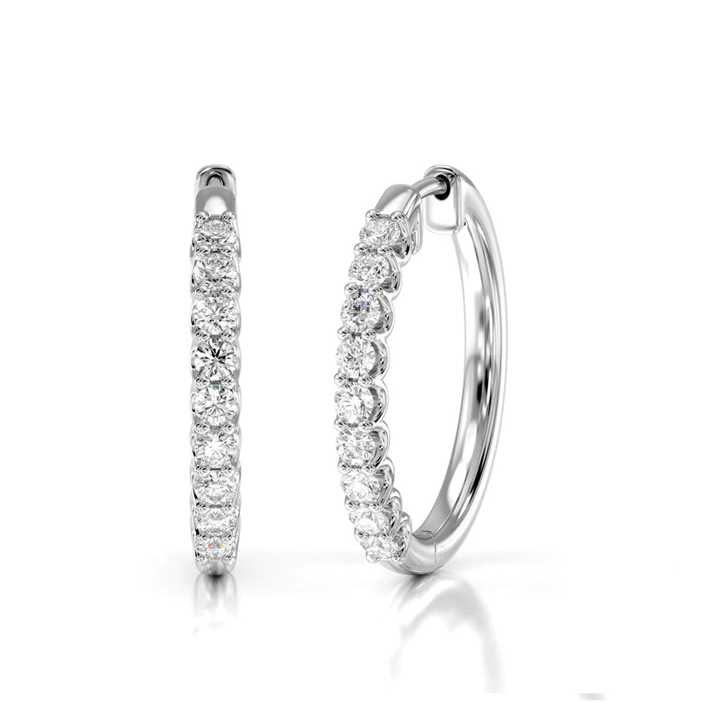 Diamond Hoop Earrings with 14KT White Gold / Natural / 1 Cut Diamond in 14KT White Gold / Natural / 1 view 1