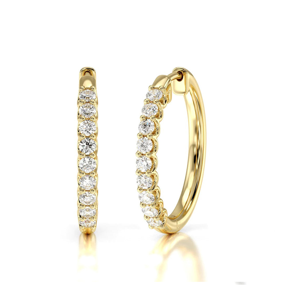 Diamond Hoop Earrings with 14KT Yellow Gold / Natural / 1 Cut Diamond in 14KT Yellow Gold / Natural / 1 view 1