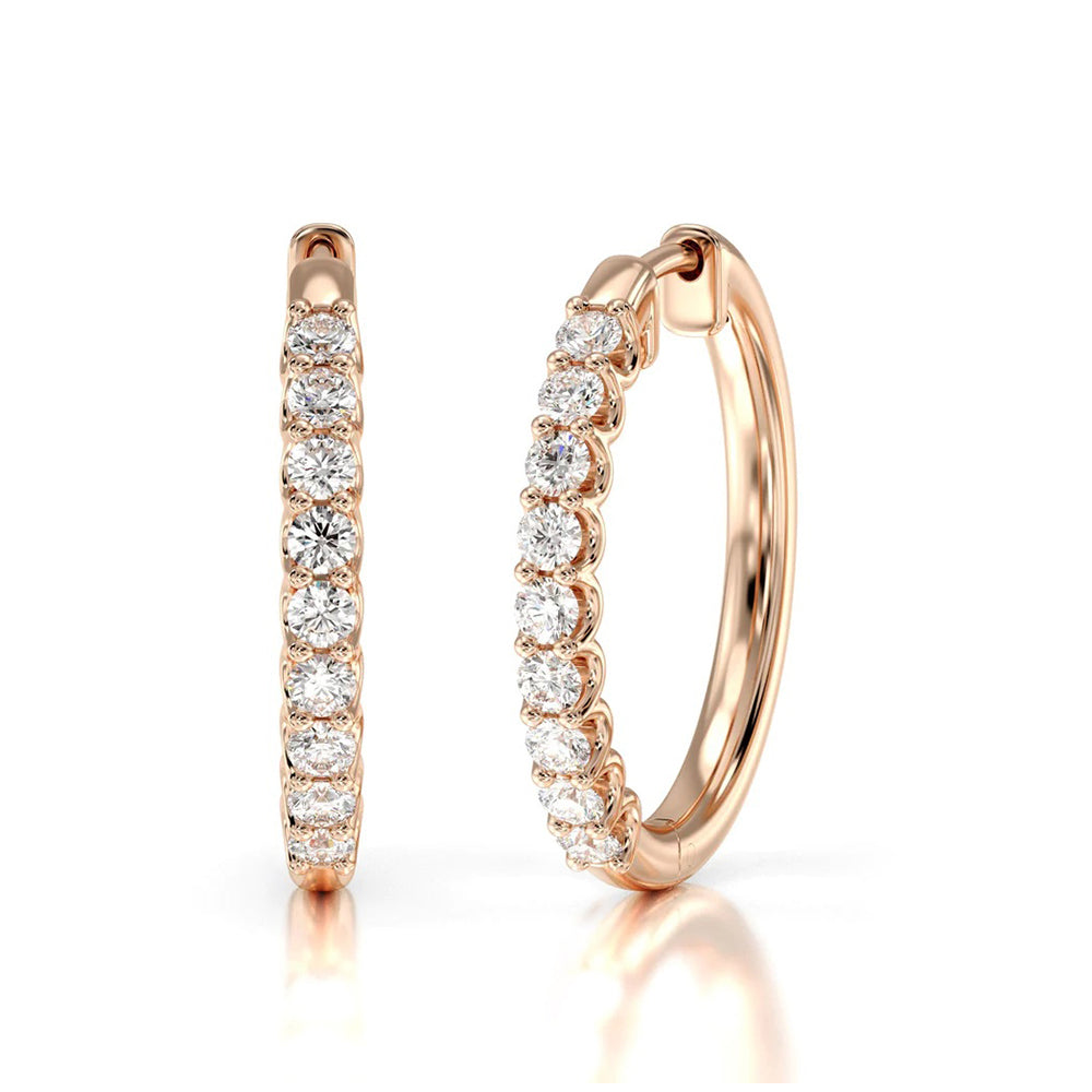 Diamond Hoop Earrings with 14KT Rose Gold / Natural / 1 1/2 Cut Diamond in 14KT Rose Gold / Natural / 1 1/2 view 1