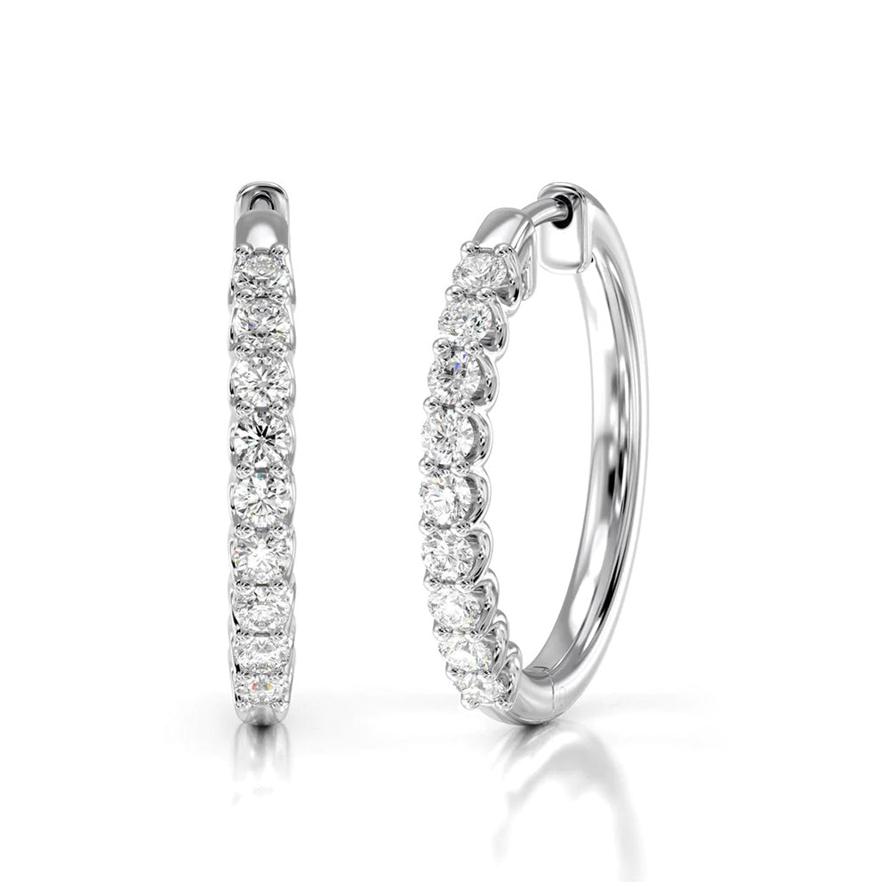 Diamond Hoop Earrings with 14KT White Gold / Natural / 1 1/2 Cut Diamond in 14KT White Gold / Natural / 1 1/2 view 1