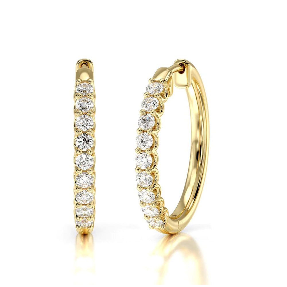 Diamond Hoop Earrings with 14KT Yellow Gold / Natural / 1 1/2 Cut Diamond in 14KT Yellow Gold / Natural / 1 1/2 view 1
