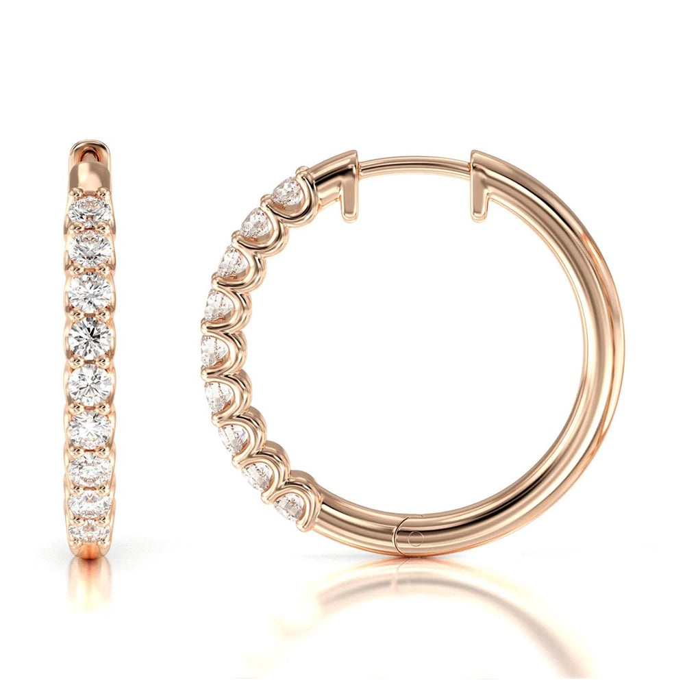 Diamond Hoop Earrings with 14KT Rose Gold / Natural / 1 1/2 Cut Diamond in 14KT Rose Gold / Natural / 1 1/2 view 4