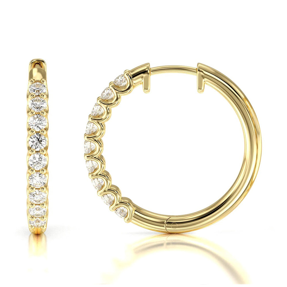 Diamond Hoop Earrings with 14KT Yellow Gold / Natural / 1 1/2 Cut Diamond in 14KT Yellow Gold / Natural / 1 1/2 view 4