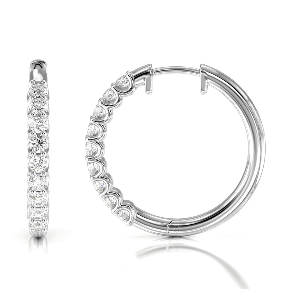 Diamond Hoop Earrings with 14KT White Gold / Natural / 1 1/2 Cut Diamond in 14KT White Gold / Natural / 1 1/2 view 4