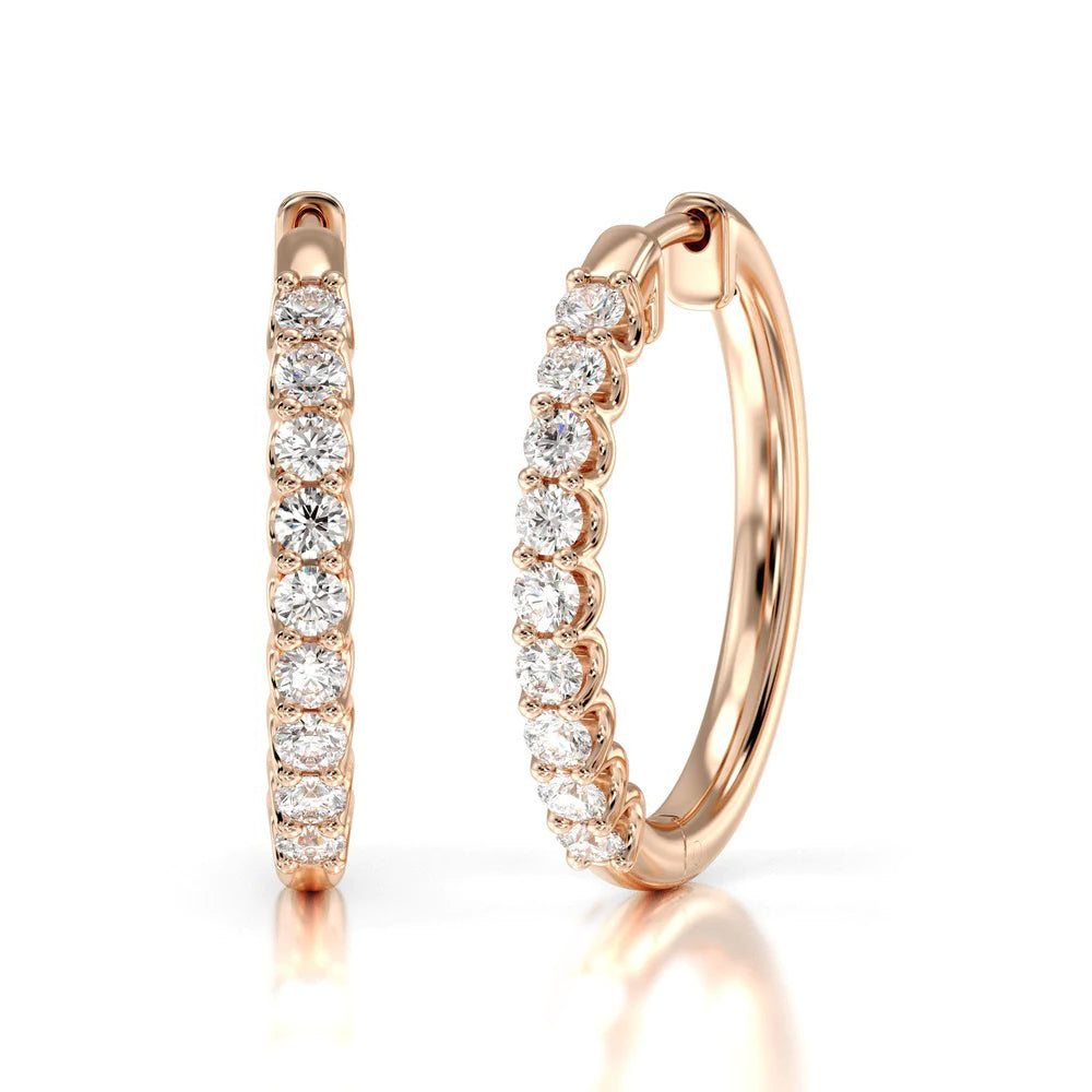Diamond Hoop Earrings with 14KT Rose Gold / Natural / 2 1/4 Cut Diamond in 14KT Rose Gold / Natural / 2 1/4 view 1