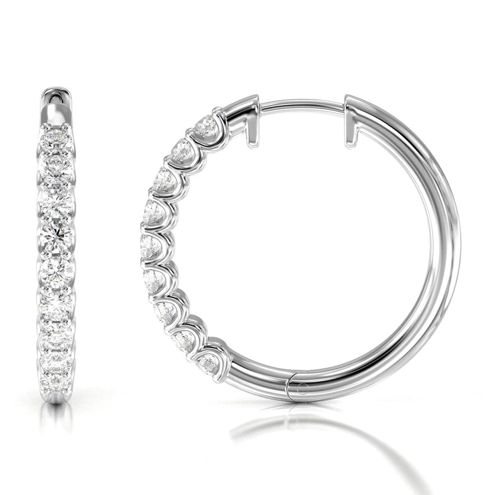Diamond Hoop Earrings with 14KT White Gold / Natural / 2 1/4 Cut Diamond in 14KT White Gold / Natural / 2 1/4 view 4