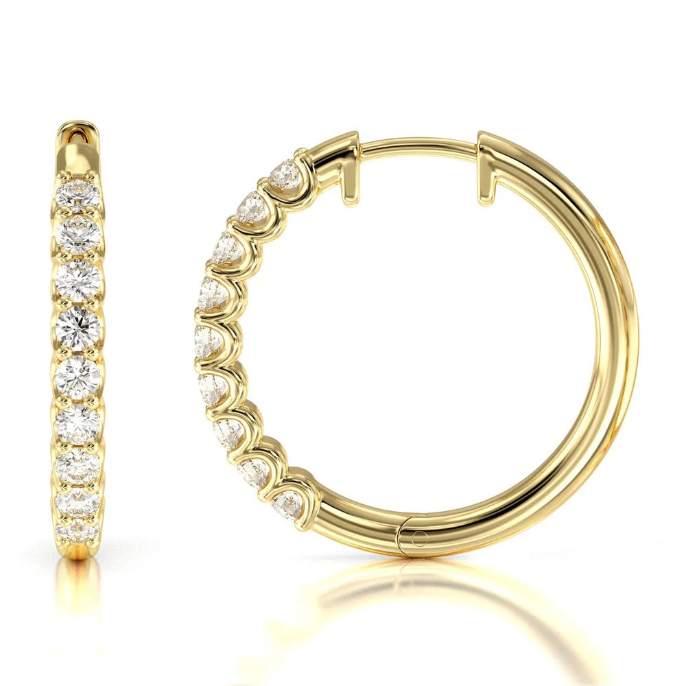 Diamond Hoop Earrings with 14KT Yellow Gold / Natural / 2 1/4 Cut Diamond in 14KT Yellow Gold / Natural / 2 1/4 view 4