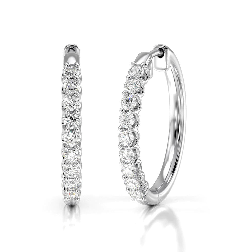 Diamond Hoop Earrings with 14KT White Gold / Natural / 2 1/4 Cut Diamond in 14KT White Gold / Natural / 2 1/4 view 1