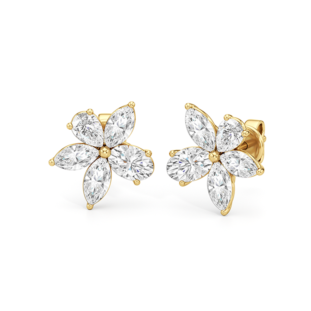 Plumeria Studs with 14KT Yellow Gold / Lab / 2 1/5 Cut Diamond in 14KT Yellow Gold / Lab / 2 1/5 view 2