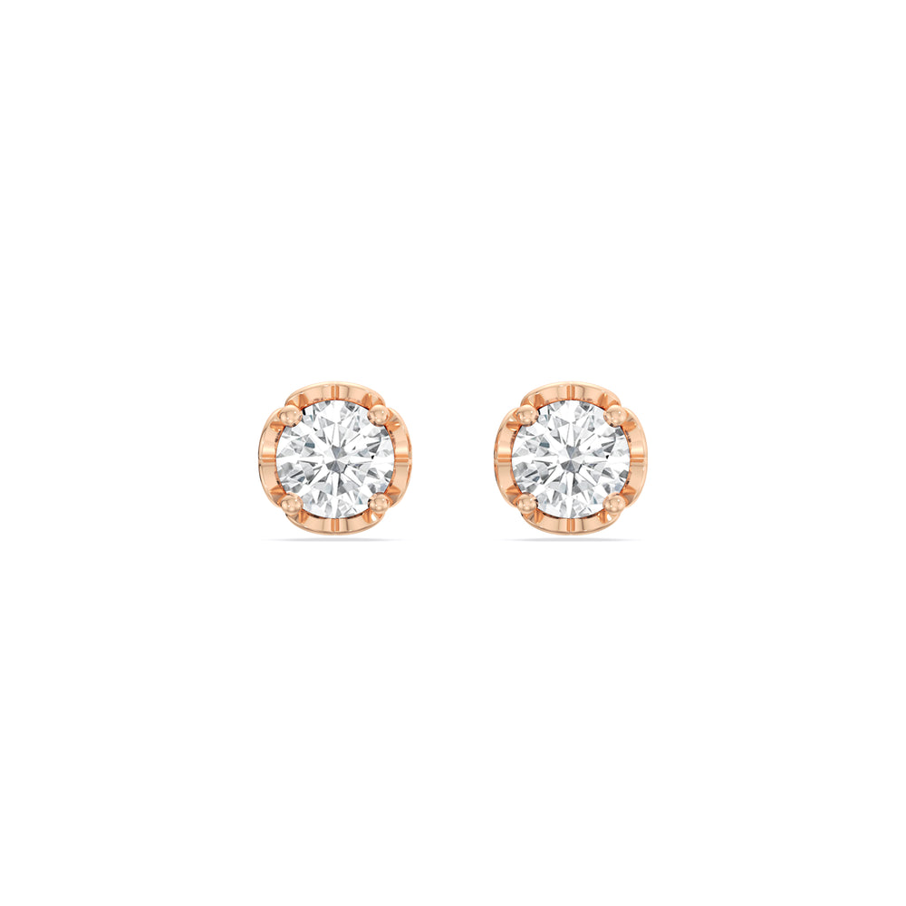Four Prong Heart Basket Diamond Stud Earrings with 14KT Rose Gold / Lab / 1 Cut Diamond in 14KT Rose Gold / Lab / 1 view 2