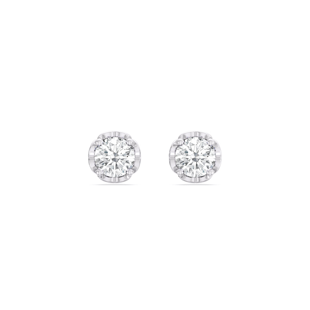 Four Prong Heart Basket Diamond Stud Earrings with 14KT White Gold / Lab / 1 Cut Diamond in 14KT White Gold / Lab / 1 view 2