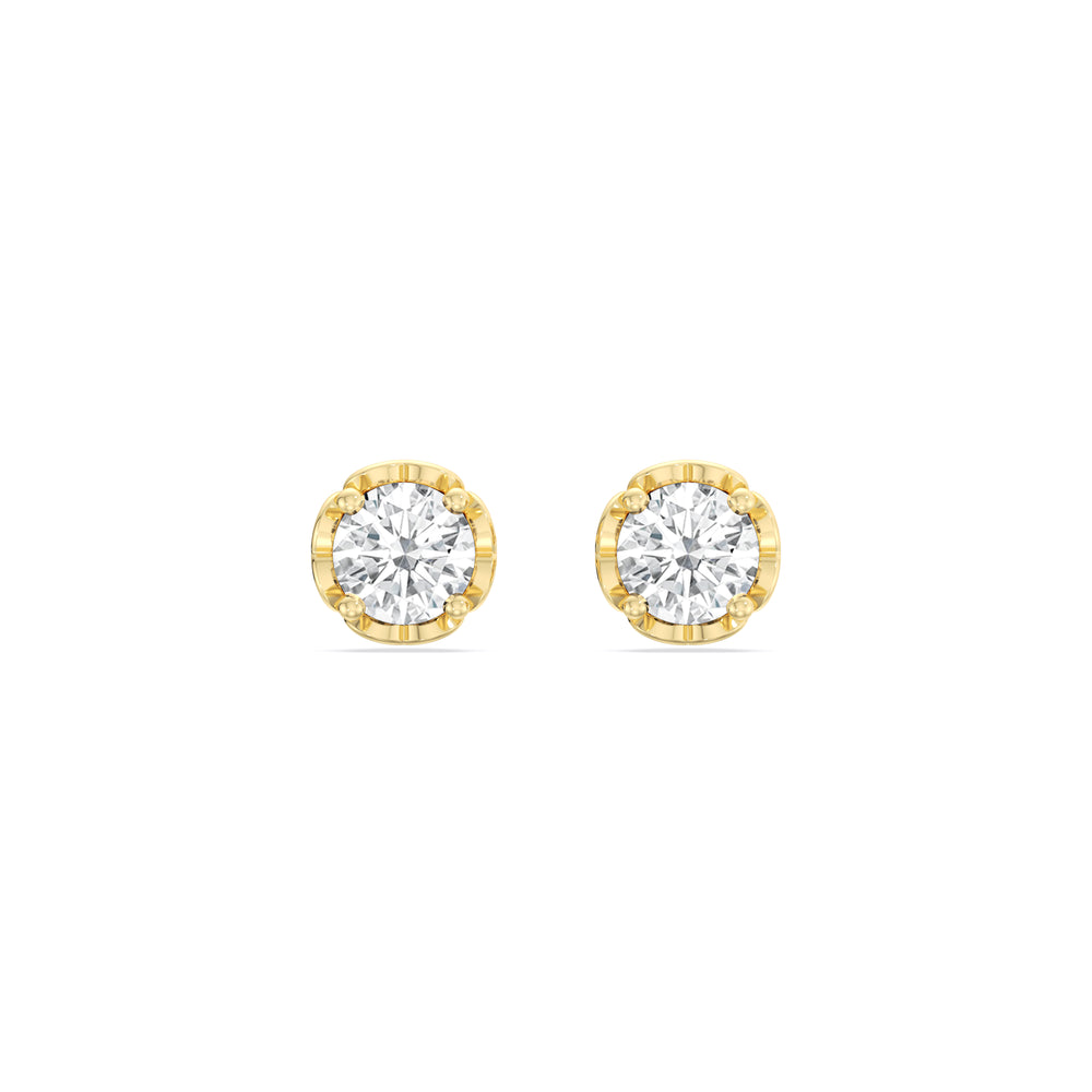 Four Prong Heart Basket Diamond Stud Earrings with 14KT Yellow Gold / Lab / 1 Cut Diamond in 14KT Yellow Gold / Lab / 1 view 2
