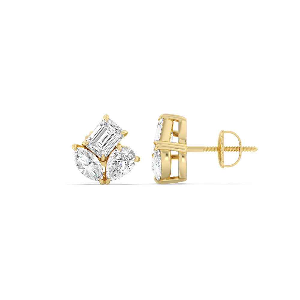 Trilogy Melody Stud Earrings with 14KT Yellow Gold / Lab / 2 Cut Diamond in 14KT Yellow Gold / Lab / 2 view 4