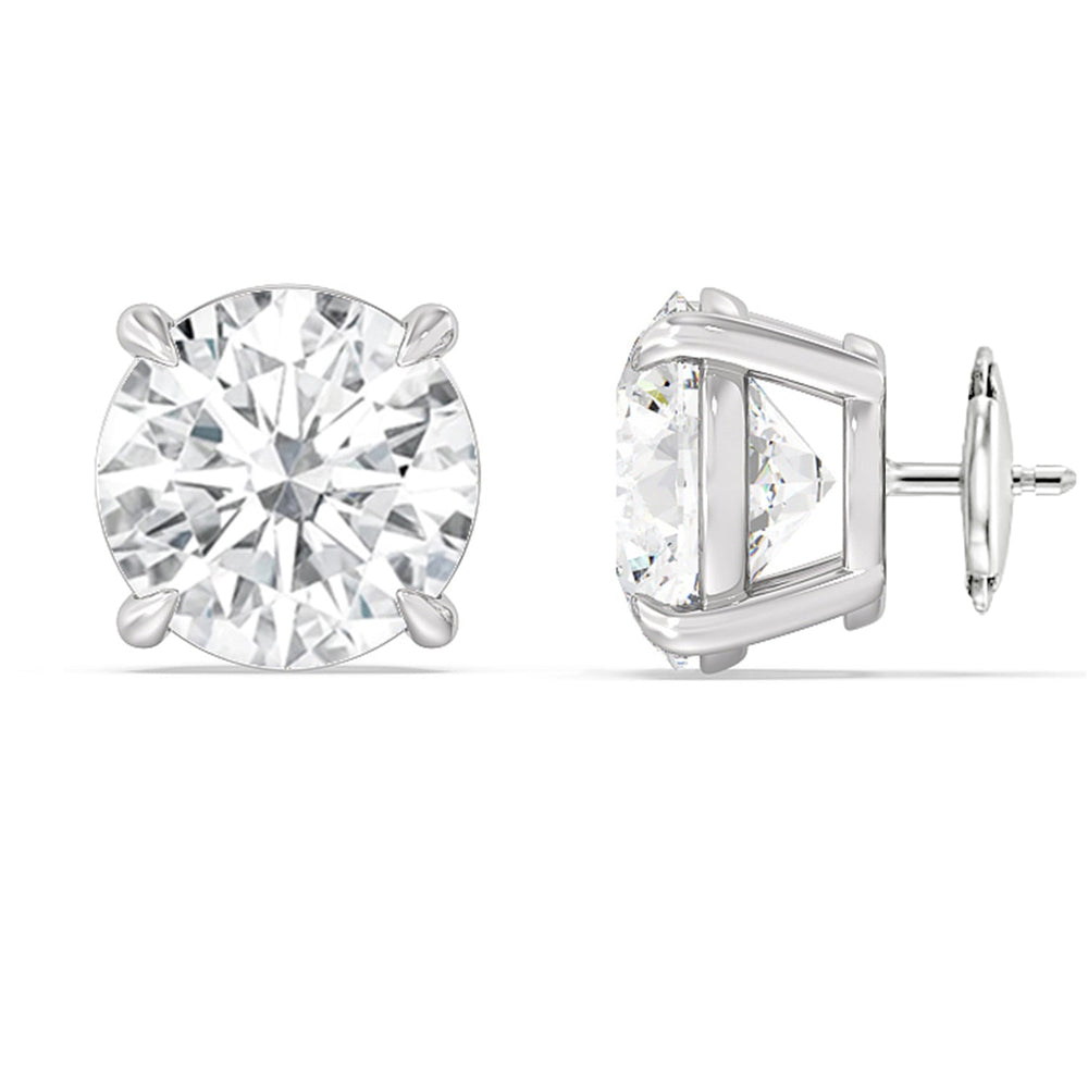 Certified Luxe Four Prong Lab Diamond Stud Earrings (E+ VVS+) with Platinum / Lab / 12 Cut Diamond in 14KT Platinum / Lab / 12 view 4