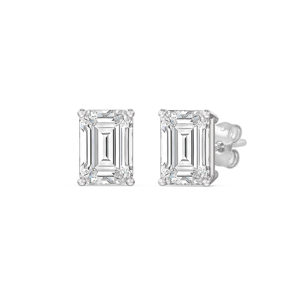 Classic Emerald Stud Earrings (F/G VS+) with 14KT White Gold / Lab / 1 1/2 Cut Diamond in 14KT White Gold / Lab / 1 1/2 view 1