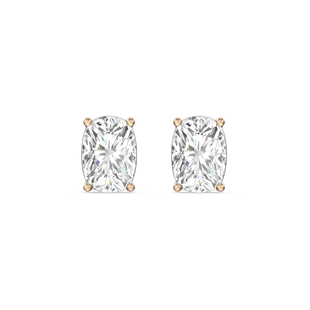 Classic Elongated Cushion Stud Earrings with 14KT Rose Gold / Lab / 1 Cut Diamond in 14KT Rose Gold / Lab / 1 view 4