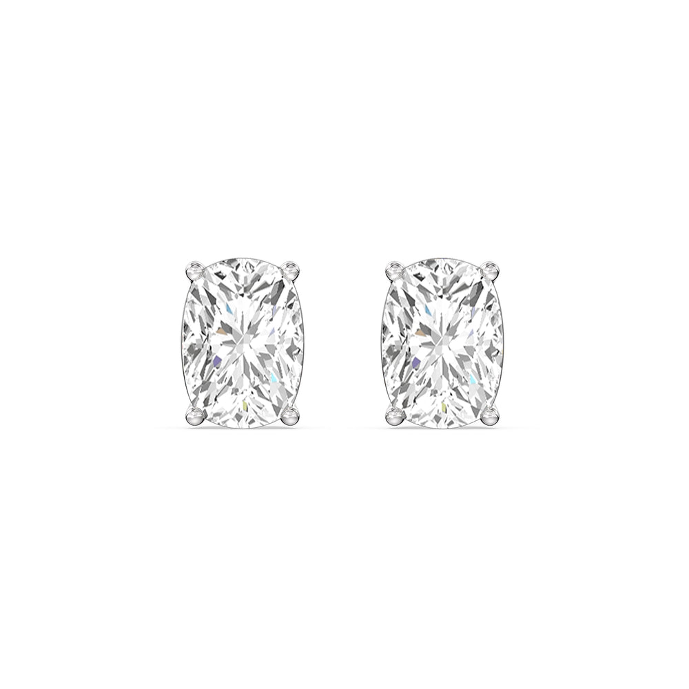 Classic Elongated Cushion Stud Earrings with 14KT White Gold / Lab / 1 Cut Diamond in 14KT White Gold / Lab / 1 view 4