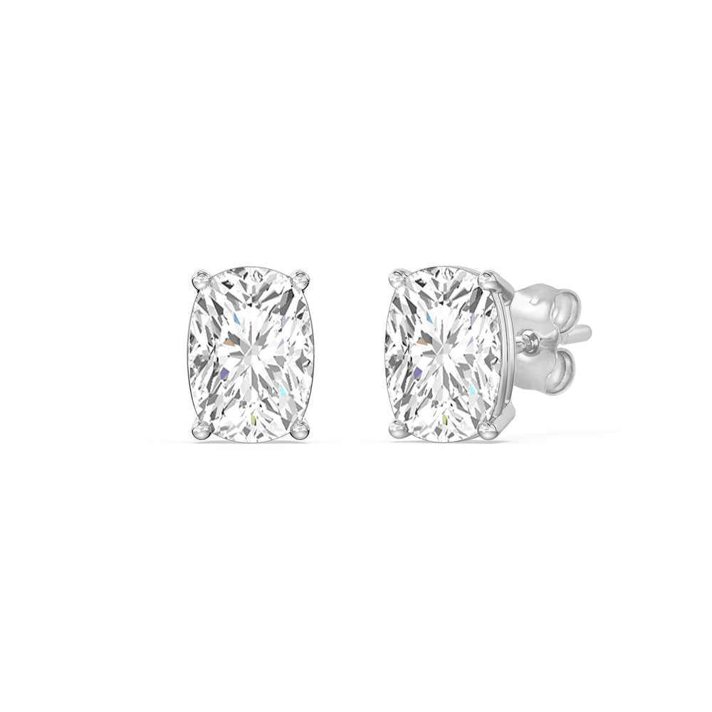Classic Elongated Cushion Stud Earrings with 14KT White Gold / Lab / 1 Cut Diamond in 14KT White Gold / Lab / 1 view 1