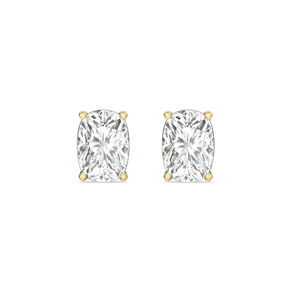 Classic Elongated Cushion Stud Earrings with 14KT Yellow Gold / Lab / 1 Cut Diamond in 14KT Yellow Gold / Lab / 1 view 4