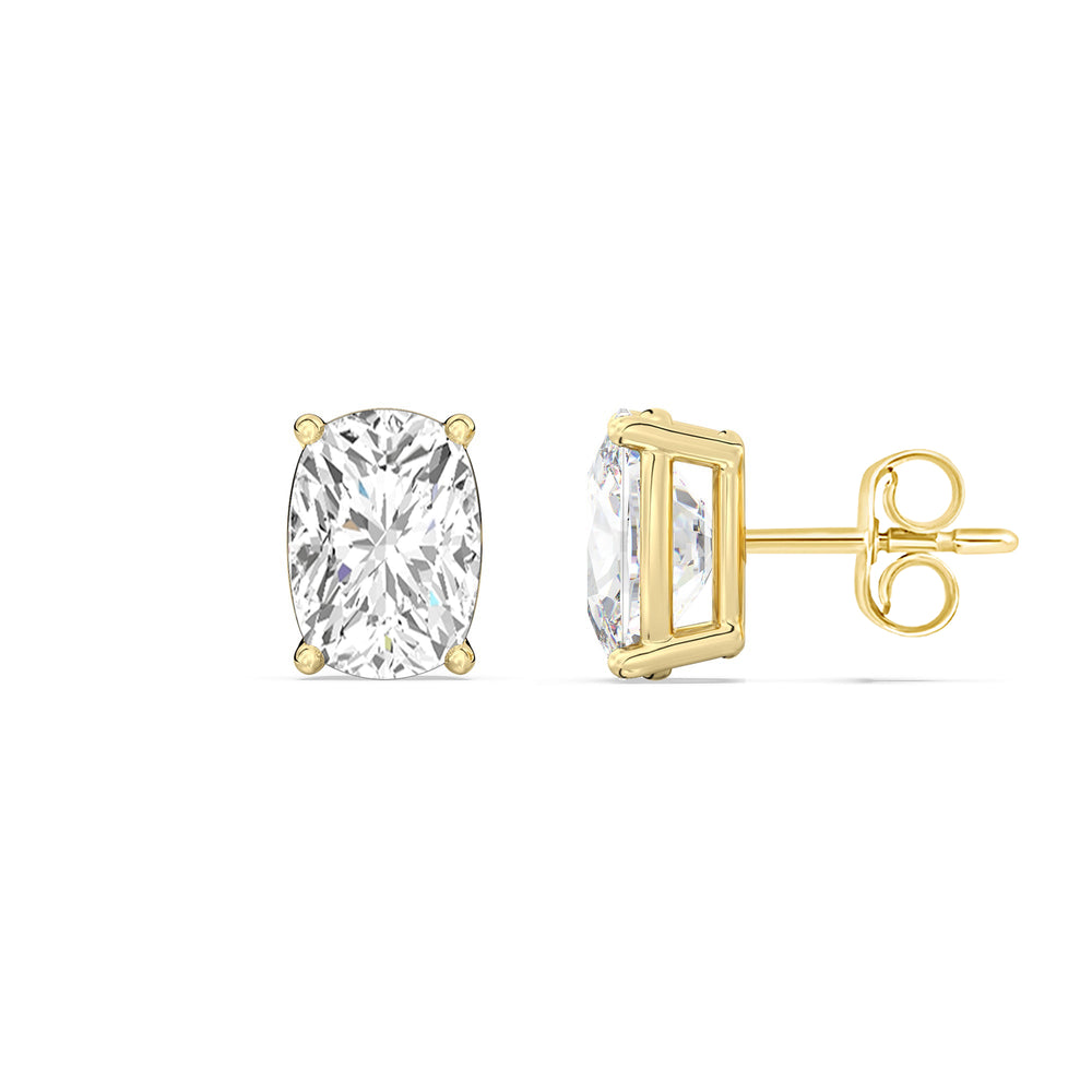 Classic Elongated Cushion Stud Earrings with 14KT Yellow Gold / Lab / 1 Cut Diamond in 14KT Yellow Gold / Lab / 1 view 5