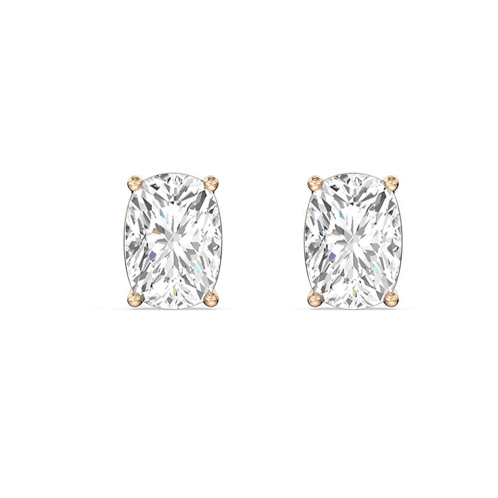 Classic Elongated Cushion Stud Earrings with 14KT Rose Gold / Lab / 2 Cut Diamond in 14KT Rose Gold / Lab / 2 view 4