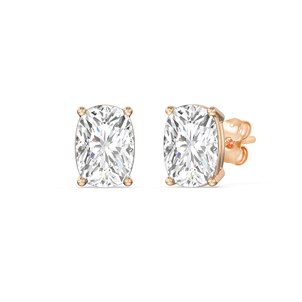 Classic Elongated Cushion Stud Earrings with 14KT Rose Gold / Lab / 2 Cut Diamond in 14KT Rose Gold / Lab / 2 view 1