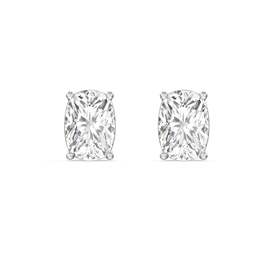 Classic Elongated Cushion Stud Earrings with 14KT White Gold / Lab / 2 Cut Diamond in 14KT White Gold / Lab / 2 view 4