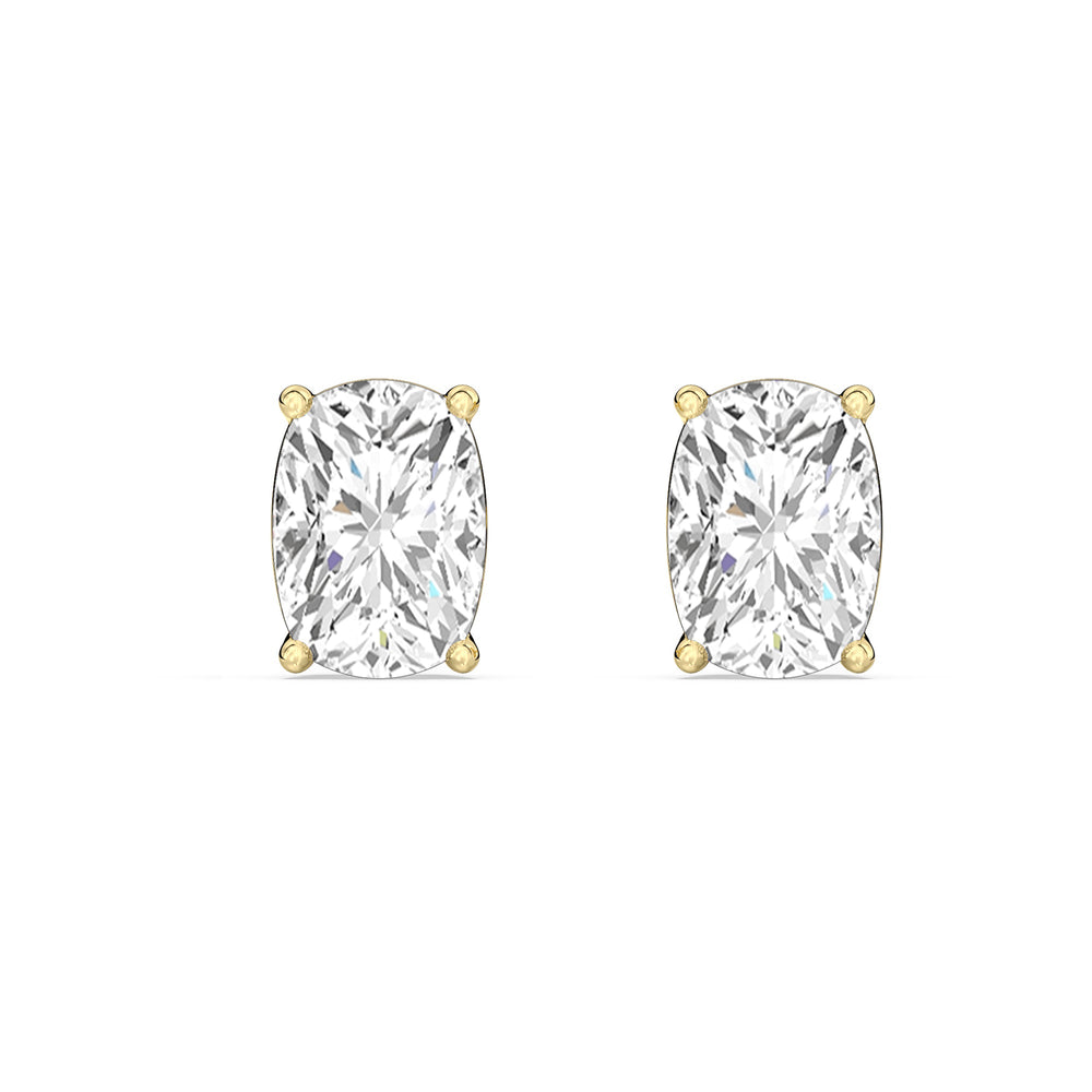 Classic Elongated Cushion Stud Earrings with 14KT Yellow Gold / Lab / 2 Cut Diamond in 14KT Yellow Gold / Lab / 2 view 4