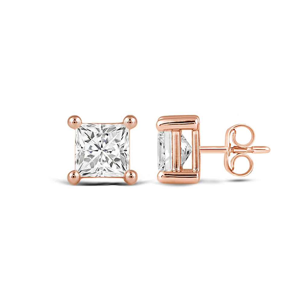 Classic Princess Brilliant Cut Diamond Martini Stud Earrings (F/G VS+) with 14KT Rose Gold / Lab / 3/4 Cut Diamond in 14KT Rose Gold / Lab / 3/4 view 4