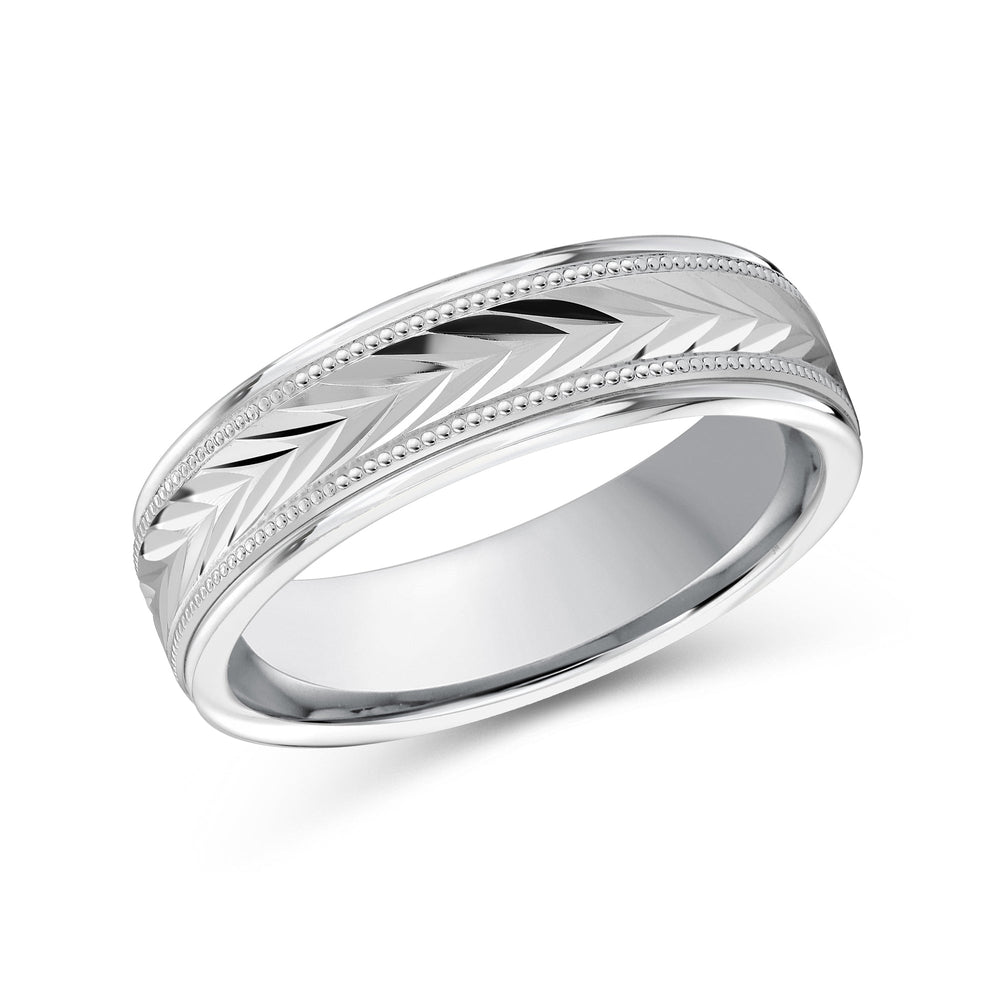 Chevron Milgrain Men's Band with Platinum / 6 Cut Diamond in 14KT Platinum / 6 view 2