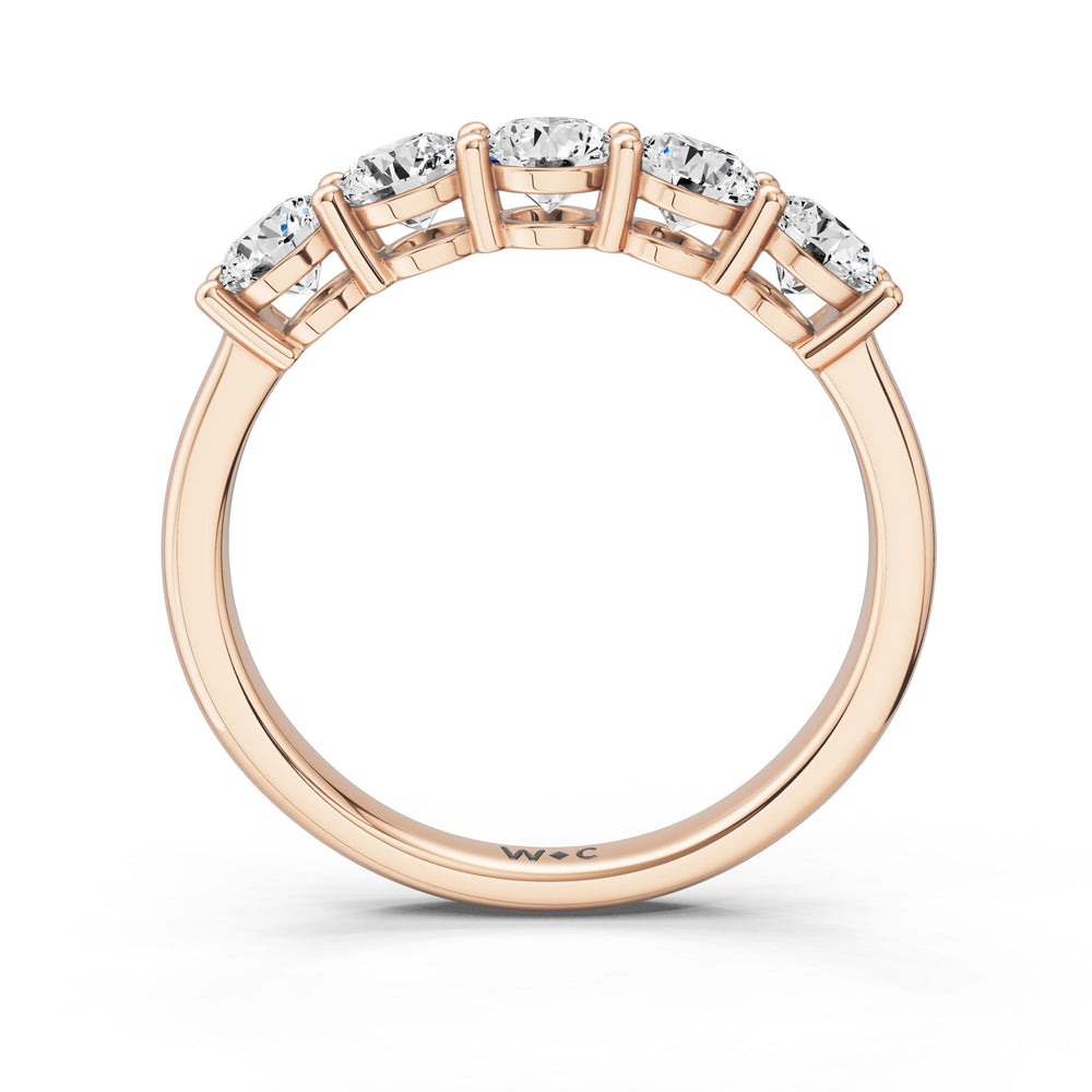 Five Stone Round Brilliant Cut Diamond Ring (F/G SI+) with 18KT Rose Gold / Natural / 1 Cut Diamond in 14KT Rose Gold / Natural / 1 view 2