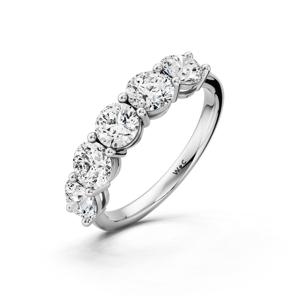 Five Stone Round Brilliant Cut Diamond Ring (F/G SI+) with Platinum / Natural / 2 Cut Diamond in 14KT Platinum / Natural / 2 view 5