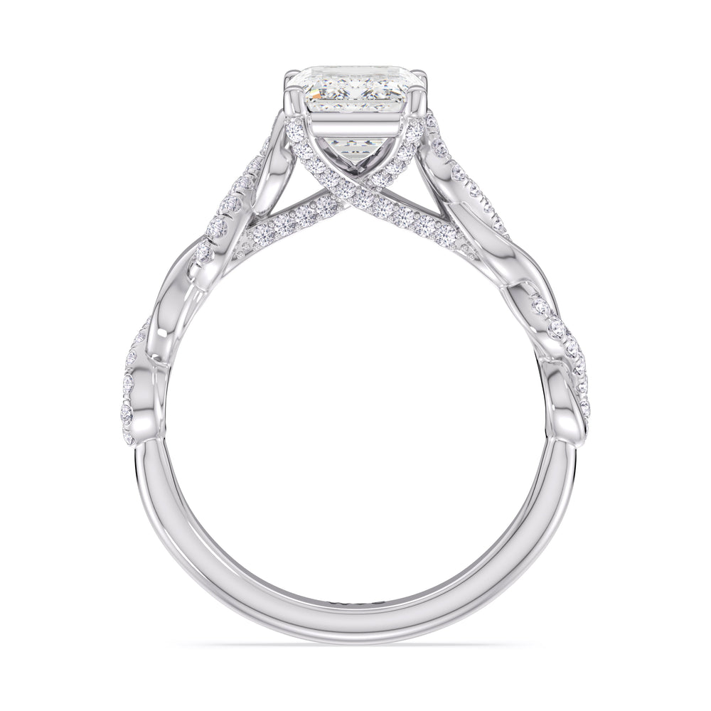 Glamour Twisted Diamond Engagement Ring with Emerald Cut Diamond in 14KT Platinum view 2