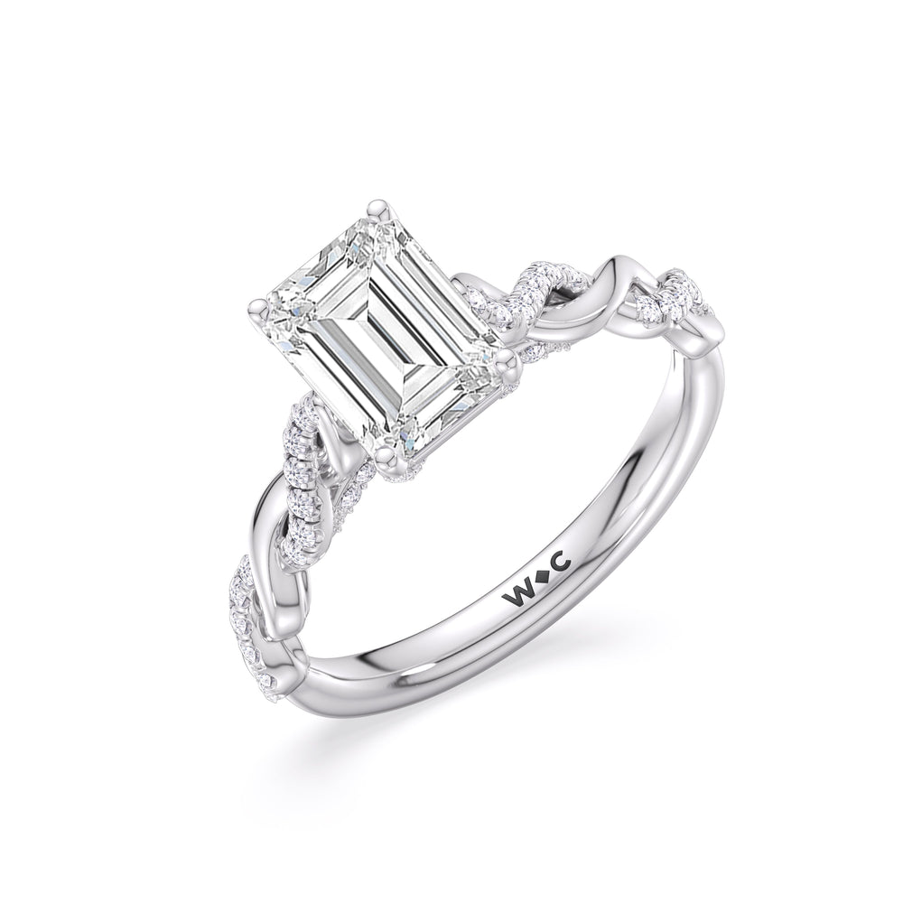 Glamour Twisted Diamond Engagement Ring with Emerald Cut Diamond in 14KT Platinum view 3