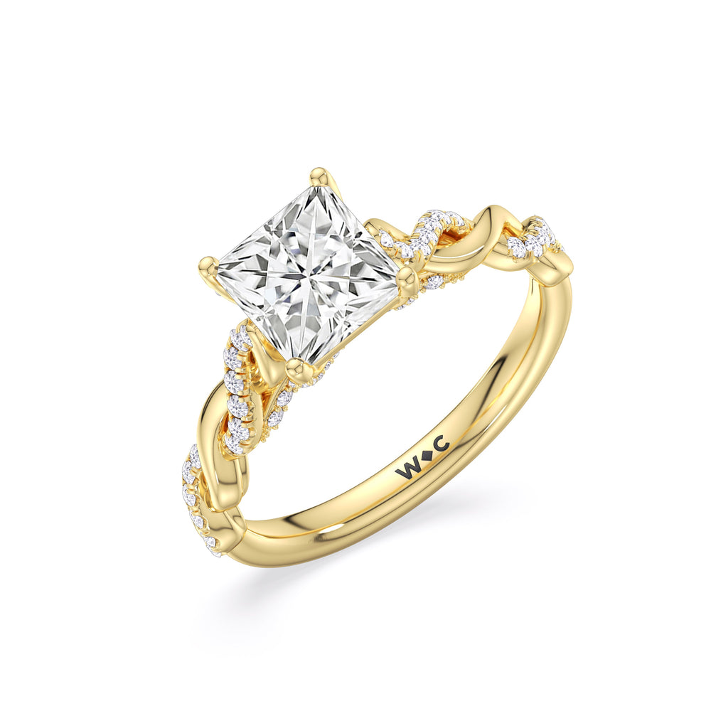Glamour Twisted Diamond Engagement Ring with Princess Cut Diamond in 14KT Yellow Gold view 4