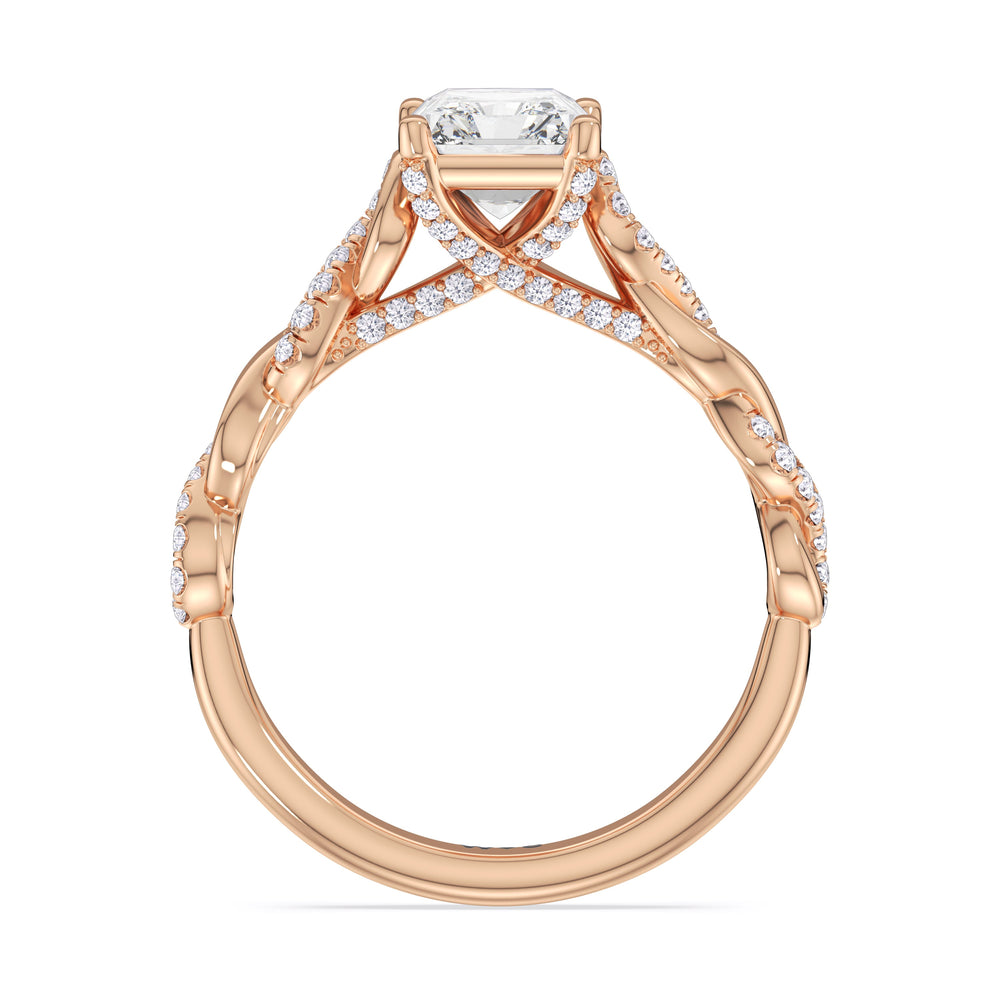 Glamour Twisted Diamond Engagement Ring with Radiant Cut Diamond in 14KT Rose Gold view 2