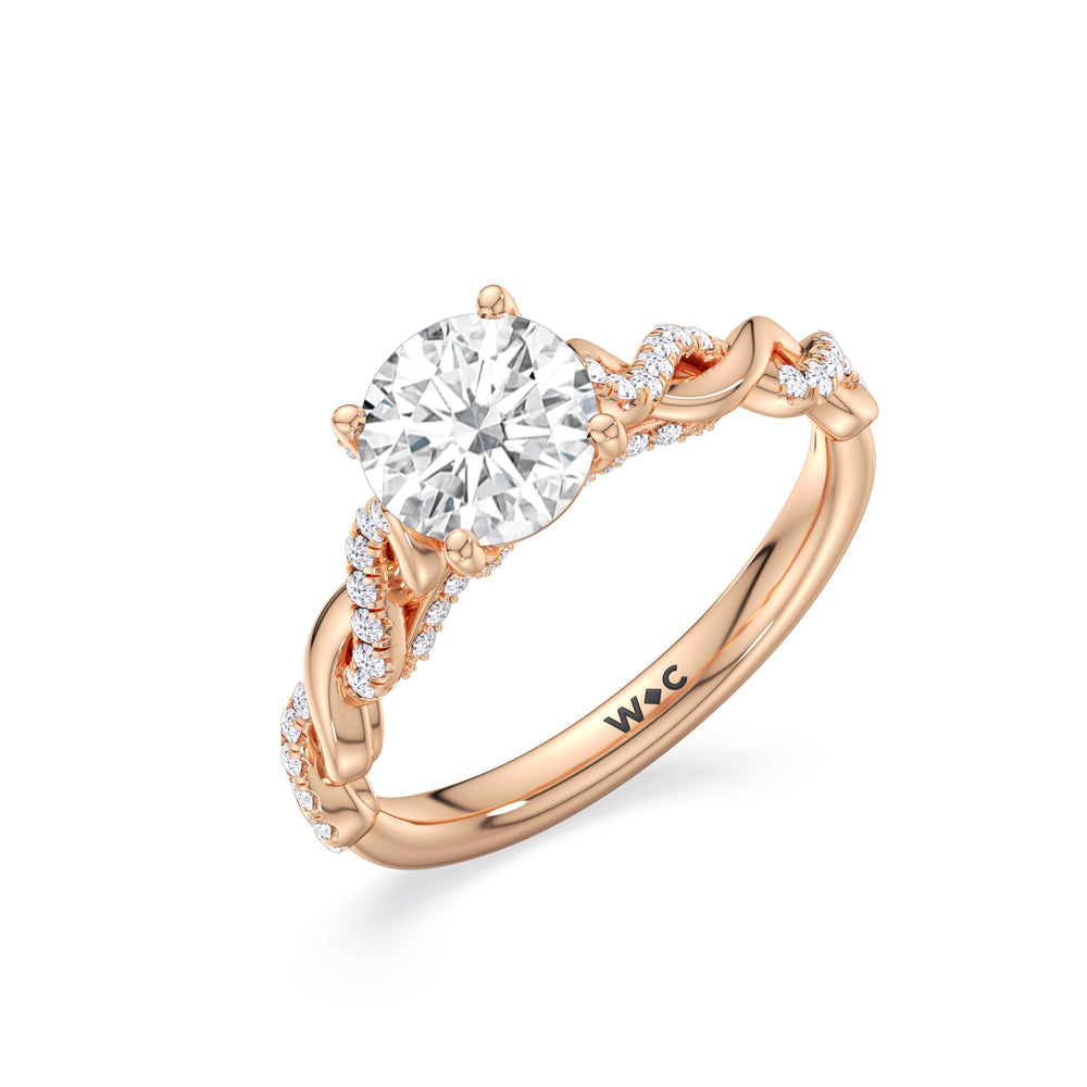 Glamour Twisted Diamond Engagement Ring with Round Cut Diamond in 14KT Rose Gold view 4