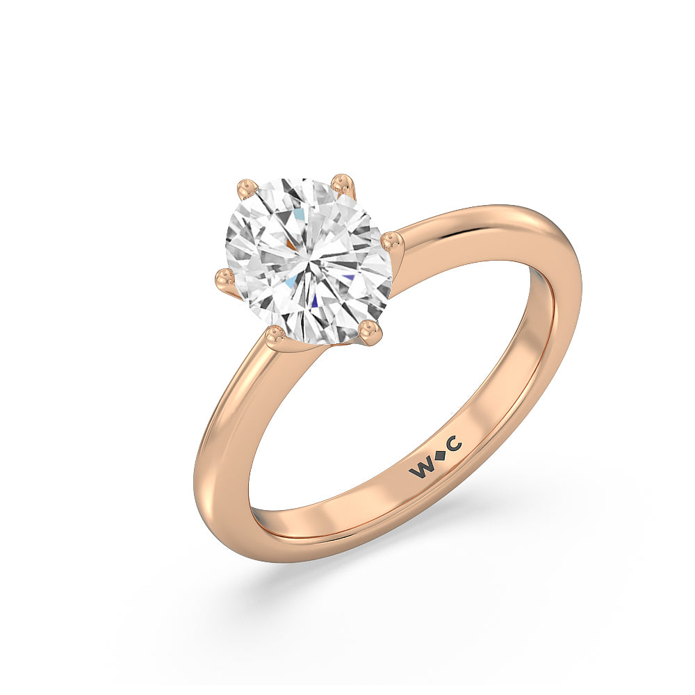 Luminous Six Prong Solitaire Diamond Ring with Oval Cut Diamond in 14KT Rose Gold view 3