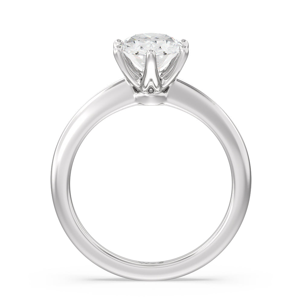 Luminous Six Prong Solitaire Diamond Ring with Oval Cut Diamond in 14KT Platinum view 2